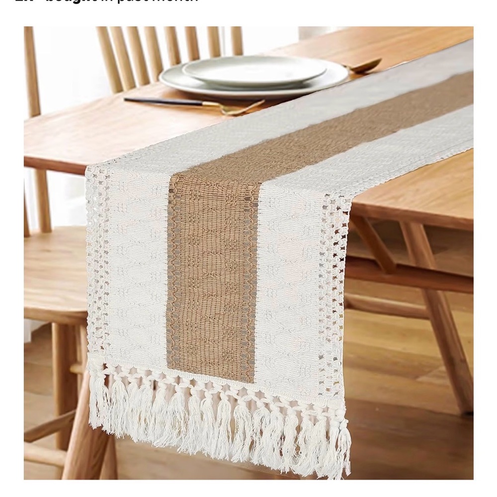 72' Long Pottery Barn Furniture Farmhouse Rustic Macrame Burlap Table Decoration